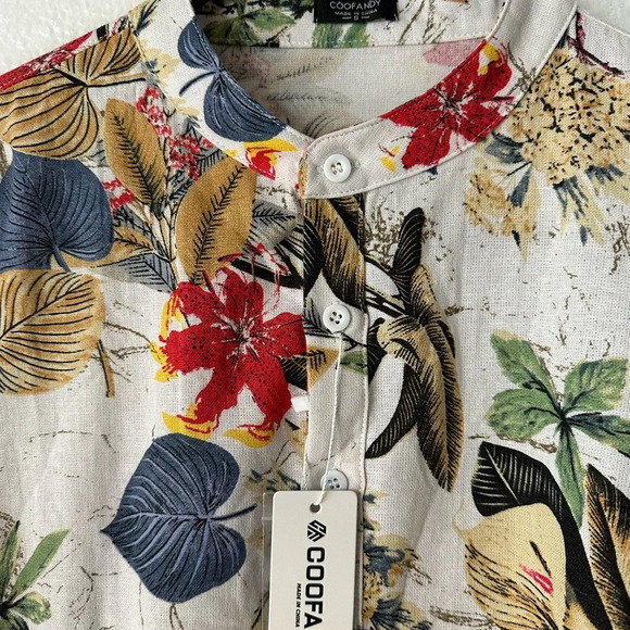 COOFANDY Men’s Unisex Floral Henley Neckline Long Sleeves Small Shirt BNWT - Picture 3 of 8